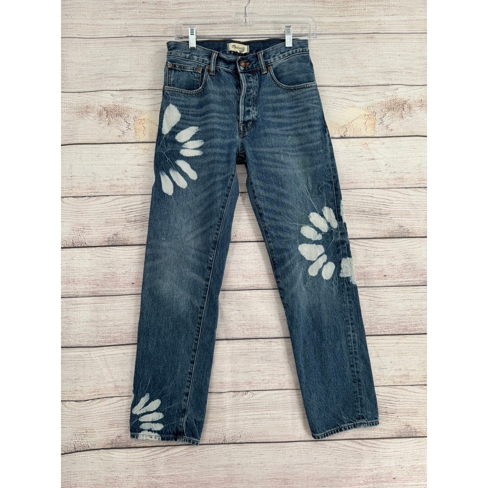 Madewell The Dean Easy Straight Jean Womens 24 Blue Bleach Floral Denim